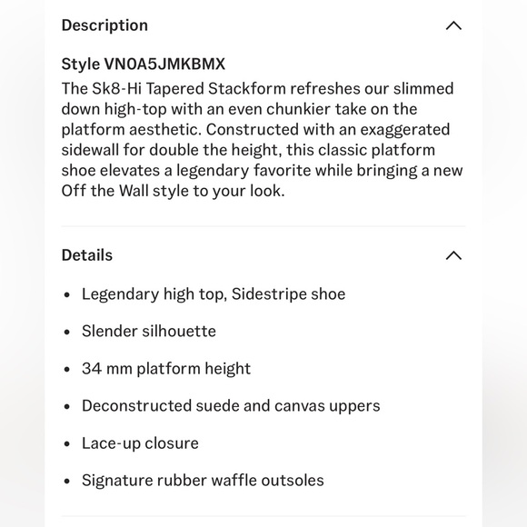 Sk8-Hi Tapered Stackform Shoe Size 8.5 - Picture 7 of 7